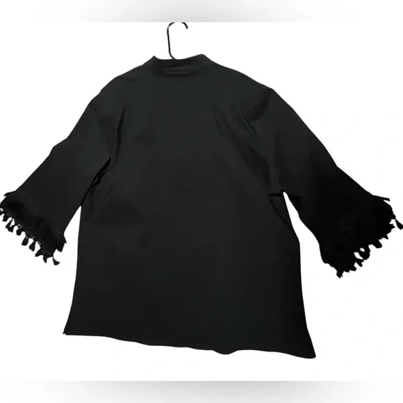 Belle by Kim Gravell boho work career Black zip jacket 3/4 sleeve tassels Large - Picture 3 of 12